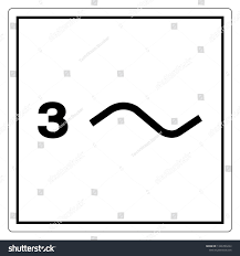 
The image displays a standard electrical symbol inside a square border. The symbol consists of the number 3 followed by a sinusoidal wave (tilde) symbol (~).

This entire graphic represents Three-Phase Alternating Current (3 AC).